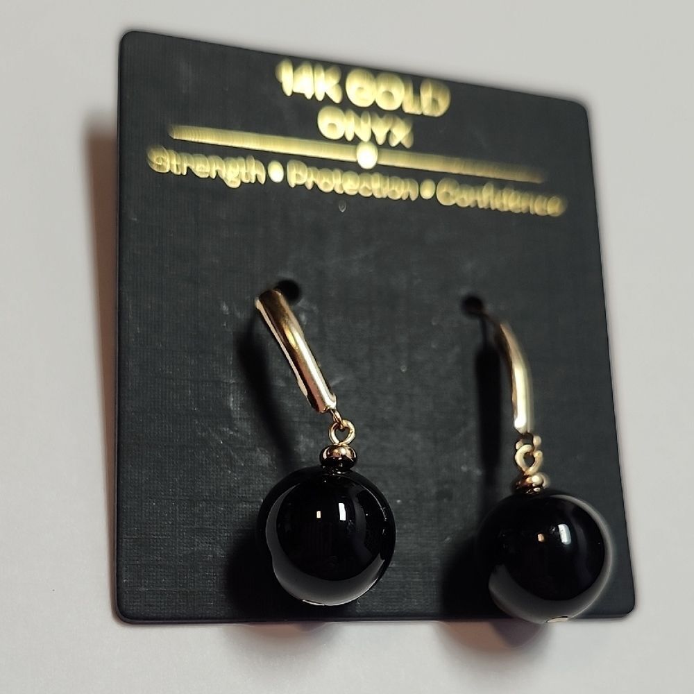 14K Gold Onyx Earrings - Picture 2 of 3